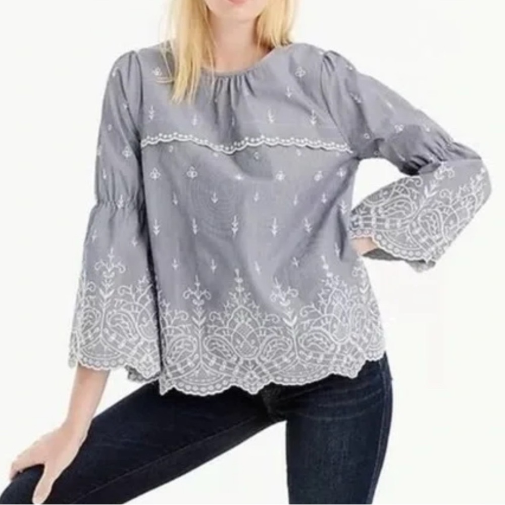 NWT J Crew Eyelet Blouse with Bell Sleeves size L